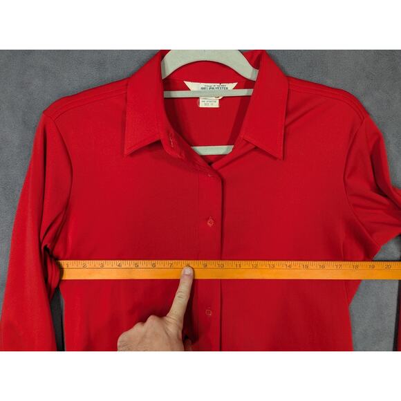 Vtg 1970’s Women’s Sears The Shirt Red Polyester Size 16 Long Sleeve Button Down - Picture 6 of 8